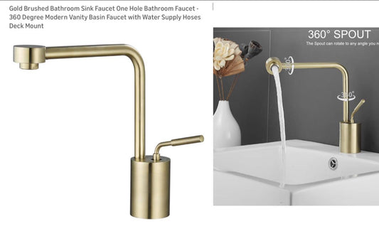 360 DEGREE MODERN BASIN FAUCET GOLD BRUSHED ONE HOLE