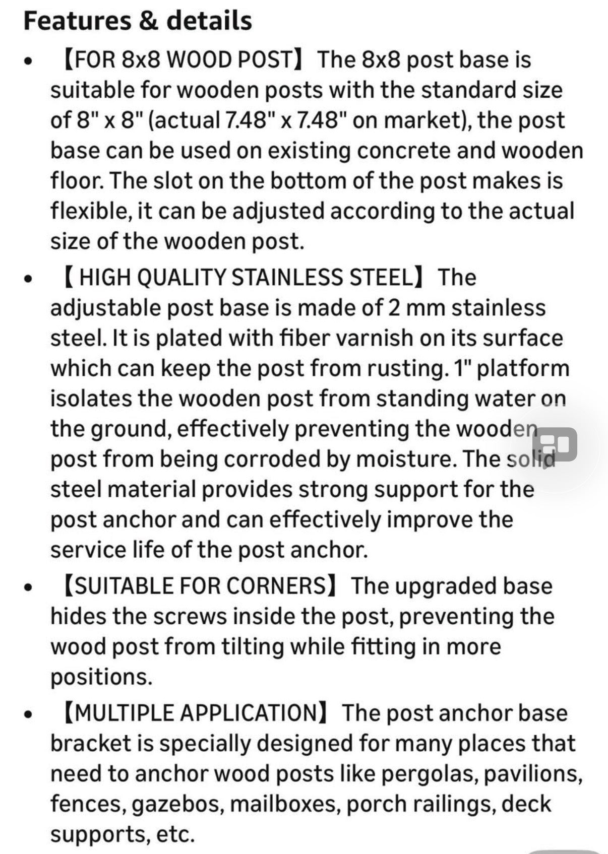 2pc 8x8 Stainless Steel Adjustable Post Bases