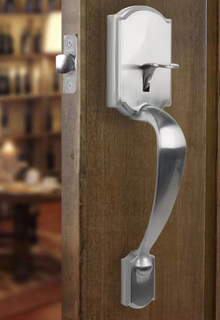 Castle Satin Nickel Entrance Door Handleset with Hartford Interior Knob