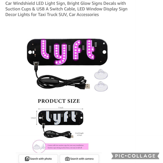 LED LIGHT DISPLAY SIGN FOR WINDSHIELD LYFT USB PLUG IN