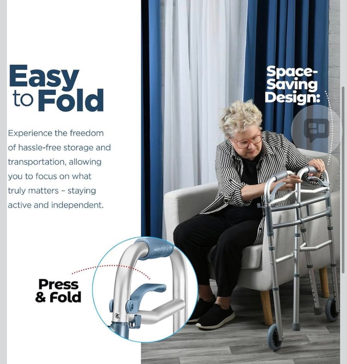 Medical king Walkers for Seniors Aluminum Lightweight Walker with Wheels, Adjustable Width and Height, Folding Walker for Elderly, Handicapped, Disabled 2 Wheels in Front