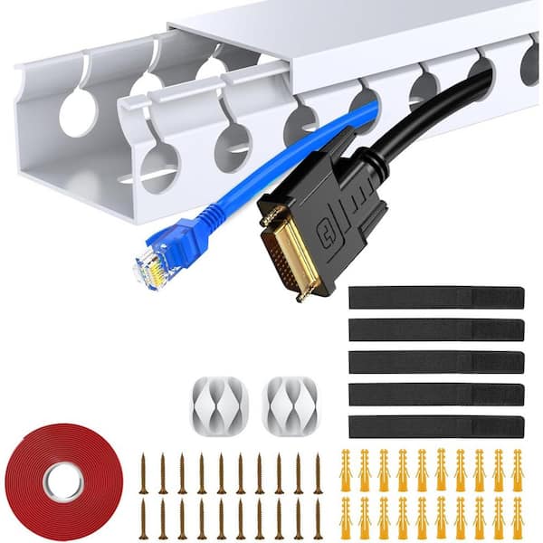 Cable Management Kit 16 ft, Hide and Organize Wires - White
