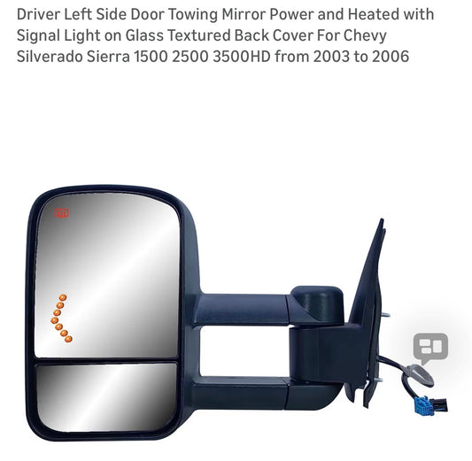 Driver Left Side Door Towing Mirror Power