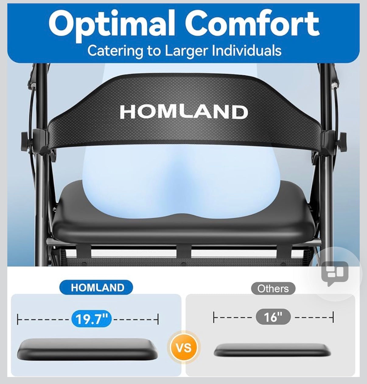 HOMLAND Bariatric Walkers for Seniors, 500lb Heavy Duty Rollator Walker with Extra Wide Padded Seat, 8” All Terrain Foldable Rolling Walker with Dual-Height Adjustable, Black