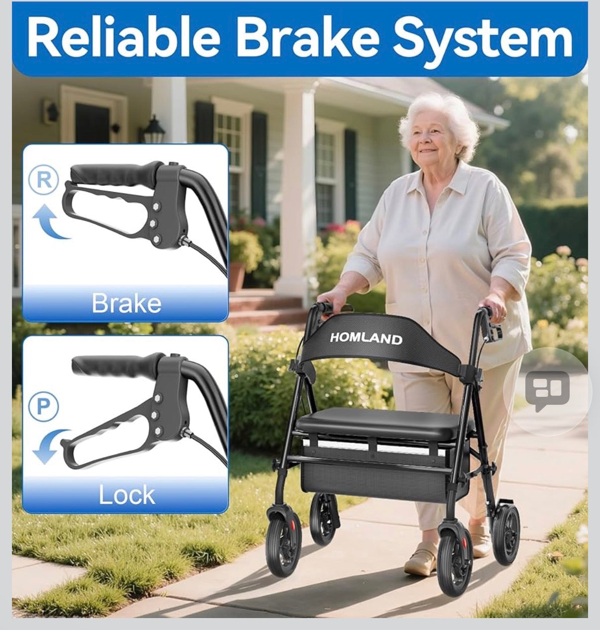 HOMLAND Bariatric Walkers for Seniors, 500lb Heavy Duty Rollator Walker with Extra Wide Padded Seat, 8” All Terrain Foldable Rolling Walker with Dual-Height Adjustable, Black