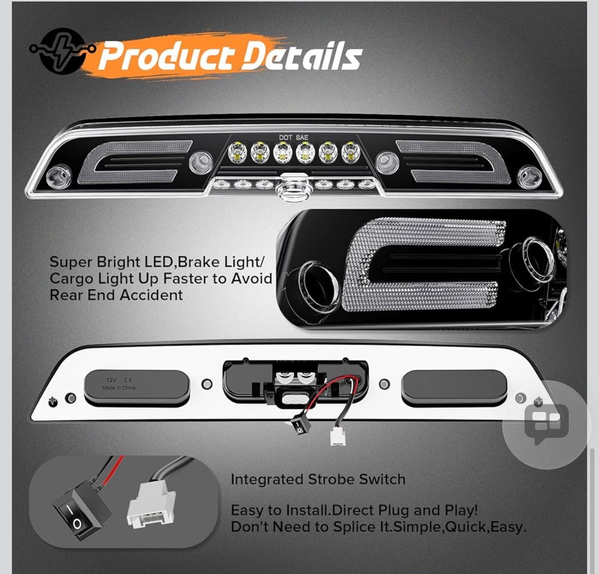 3rd Third Brake Lights LED for F150 2015-2024,for Superduty F250/F350/F450/F550 2017-2024,for Ranger 2019-2024, Cargo Light High Mount Stop Lamp (Clear Lens) Fits Brake Light Camera Version