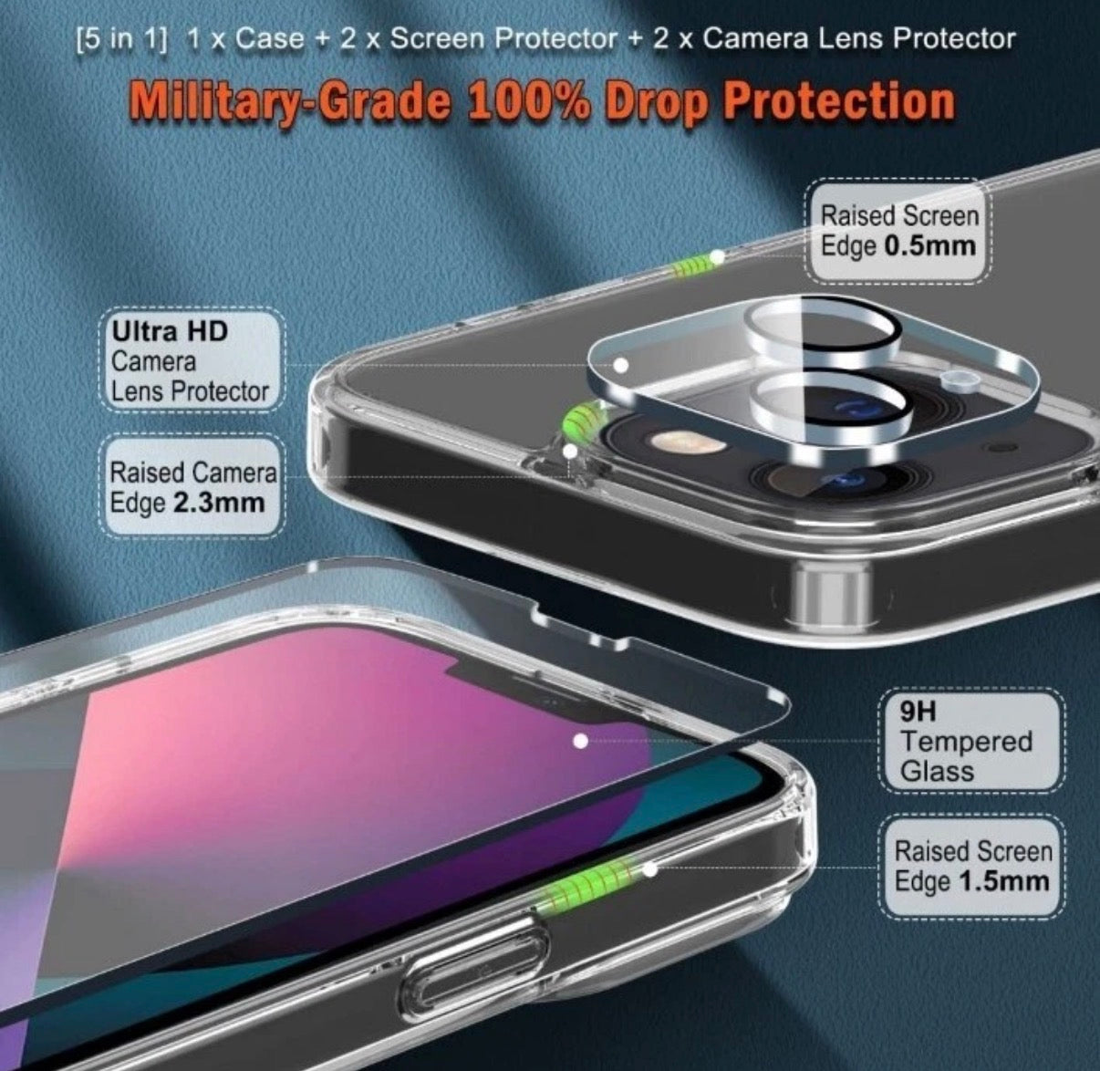 #4.   Jeywiry [7 in 1] for iPhone 13/14 clear iPhoneCase, with 2 Pcs Screen Protector