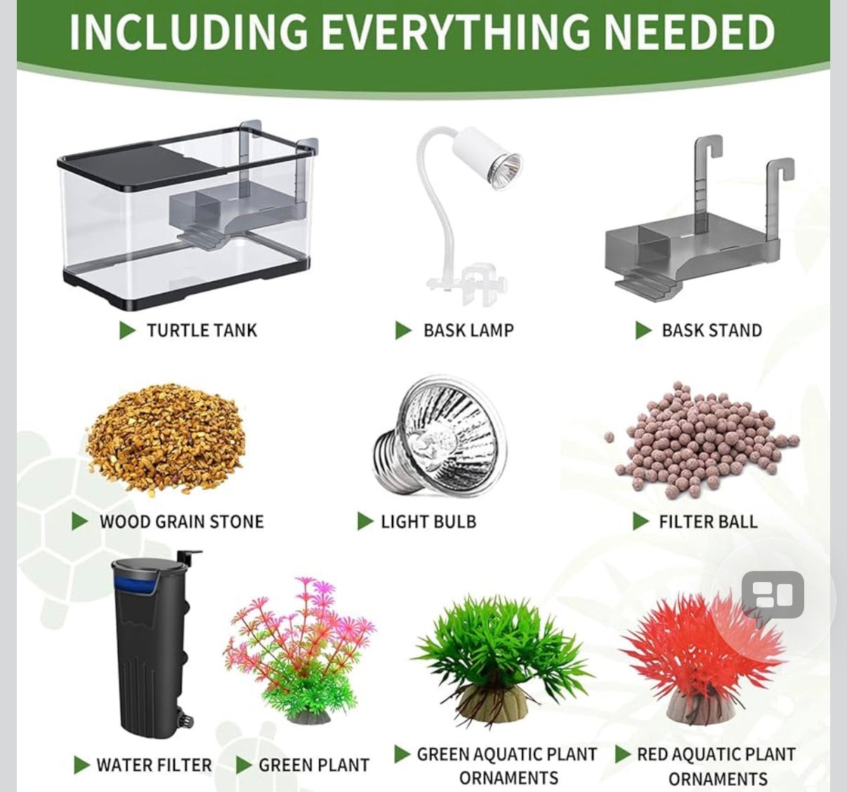(Tank + Light + Filter + Filter Balls) Turtle Tank Kit, Turtle Tank Starter Kit,Bottom Drainage, Multi-Function Areas for Turtles, Crabs,Fishes, Amphibians,Reptiles. (21.65 × 12.28 × 12.28 Inch)
