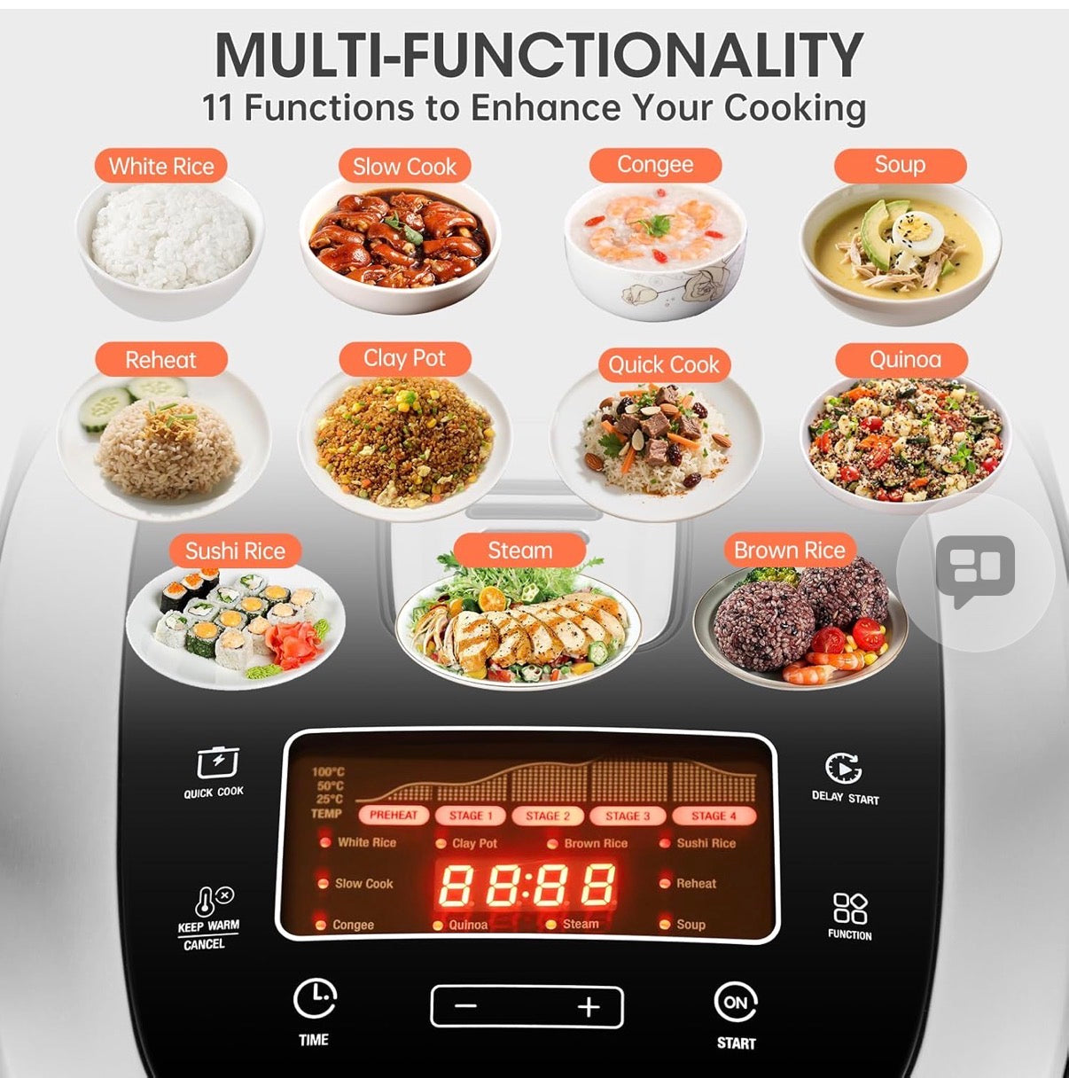 Rice Cooker 10 Cup Uncooked / 20 Cup Cooked,Induction Heating & Fuzzy Logic Technology,Electric Smart Rice Cooker With LCD Display,11 Multi Portable Rice Maker,Delay Timer & Auto Keep Warm