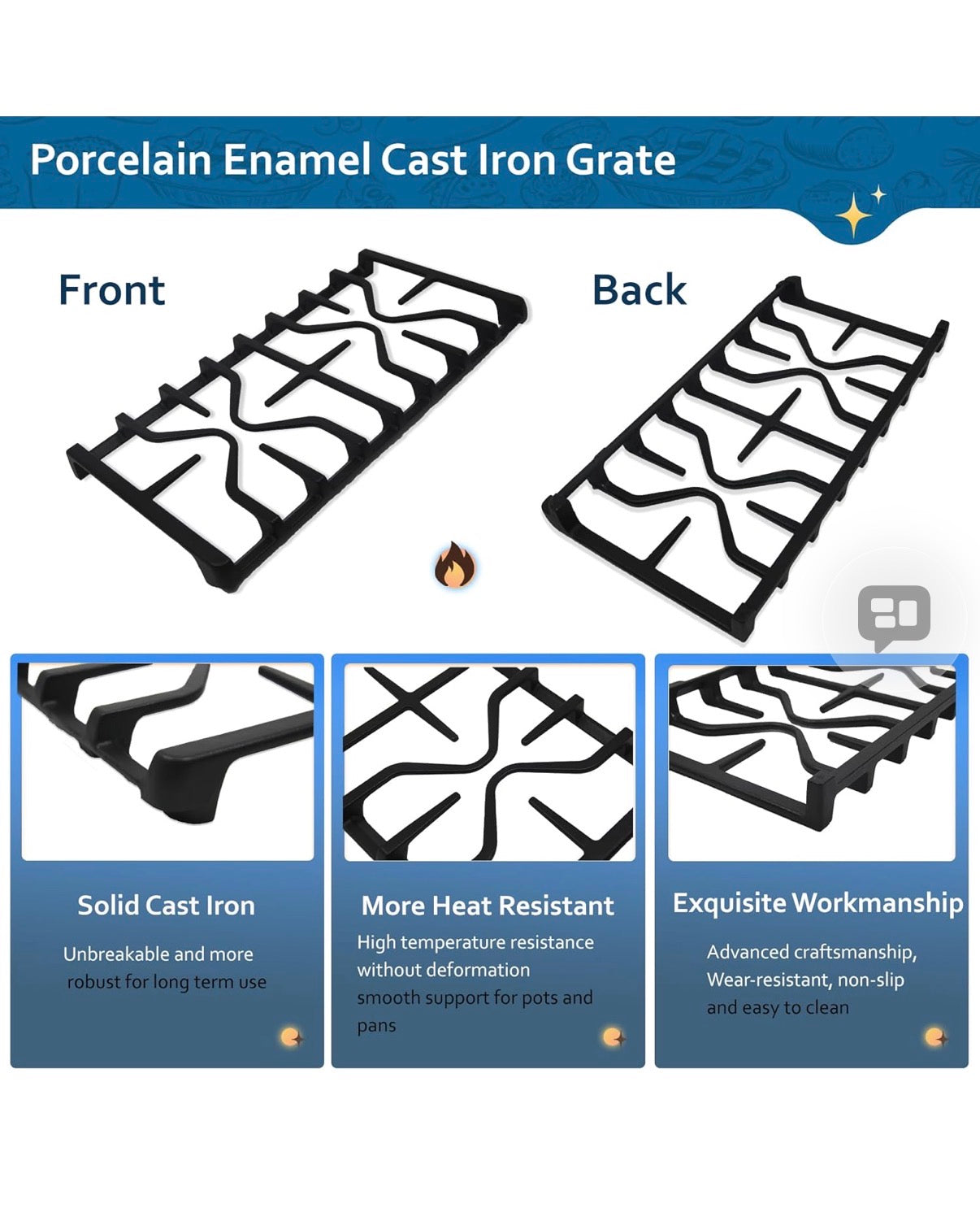 WB31X27151 WB31X24736 Stove Grate Replacement for GE Grate Cooktop Grids Gas Cooktop Grids GE Side Surface Oven Grids GE Cast Iron Stove Top Cooking Grids Parts Replacement 1 pc.