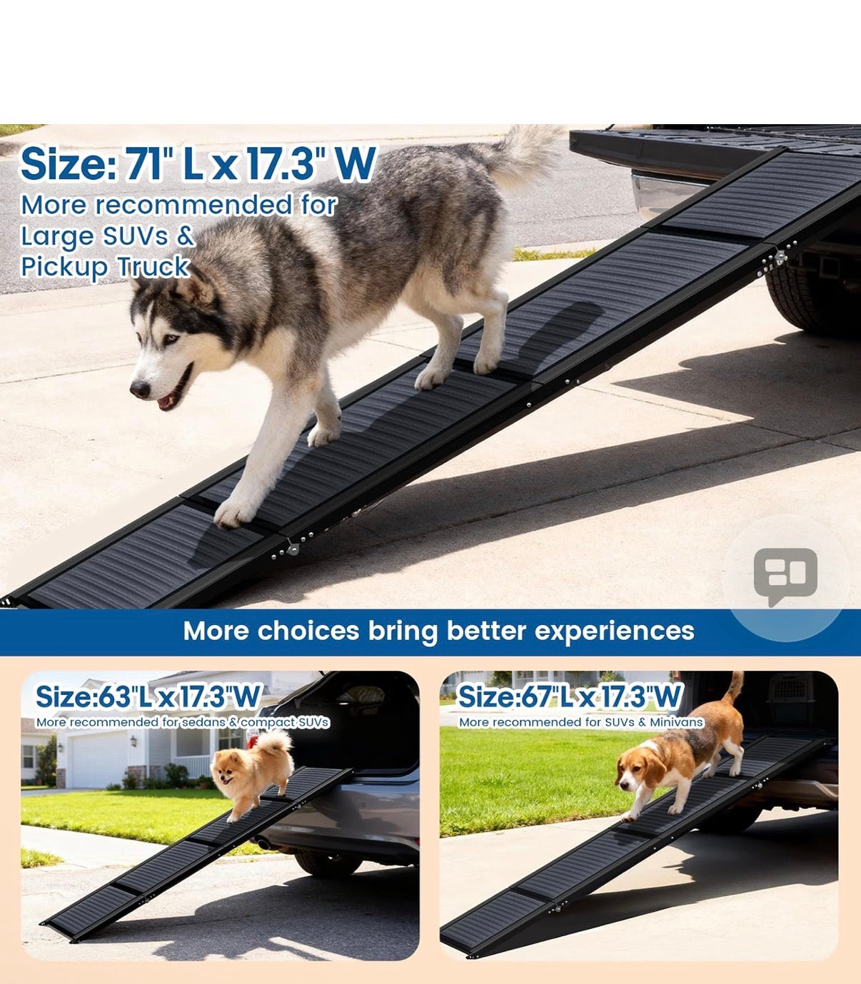 71" Long & 17.3" Wide Folding Dog Ramp for Car, SUV & Truck – Portable Pet Ramp with Non-Slip Surface, Extra Wide Steps for Large Dogs Up to 250LBS