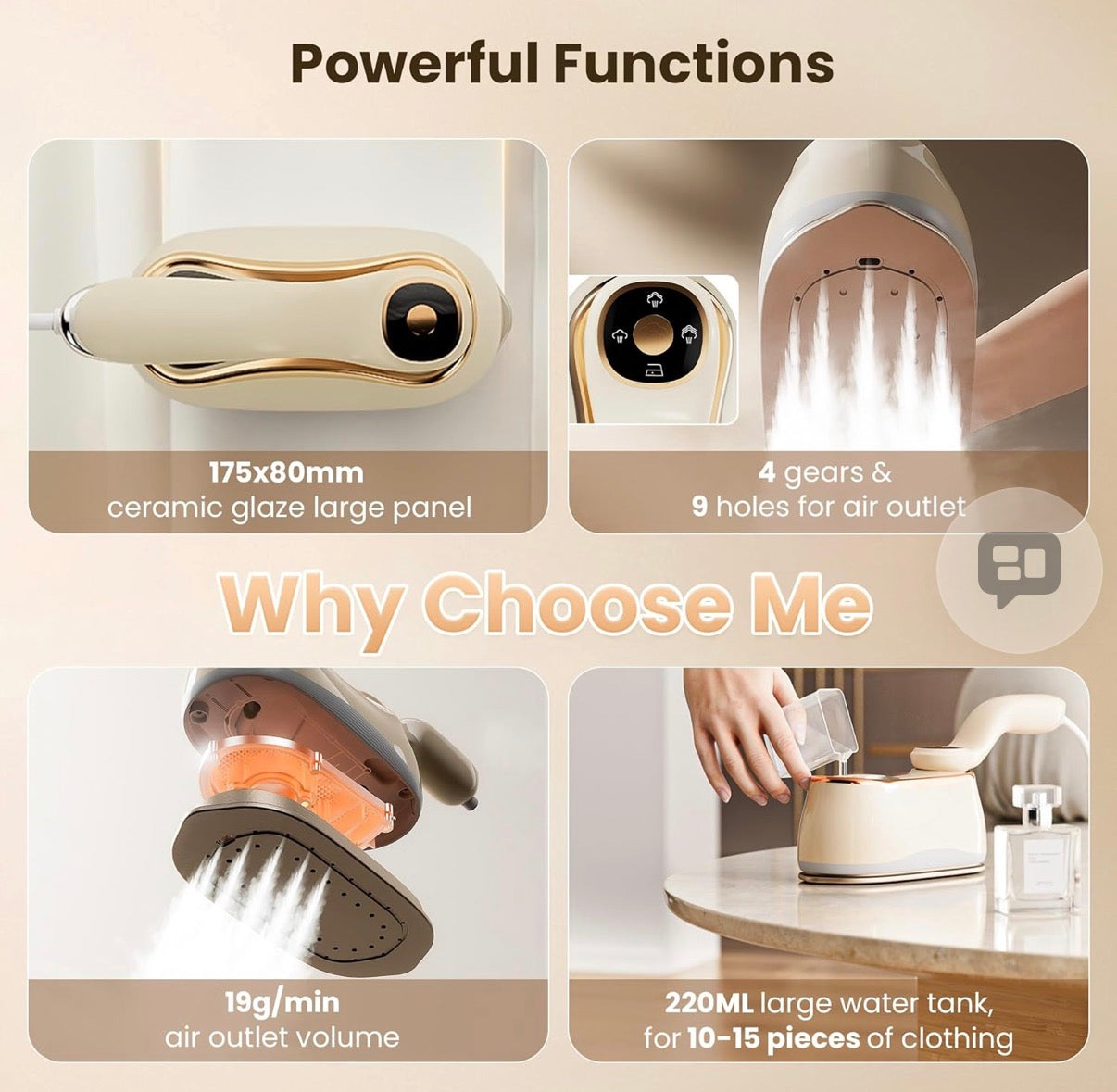 Portable Clothes Steamer 175x80mm Ceramic Glaze Panel Iron LCD 220ml Water Tank 1200W&15s Fast Heat Up 4-speed Steamer for Clothes of all Fabrics Dry&Wet Iron for Home Travel Business Trip