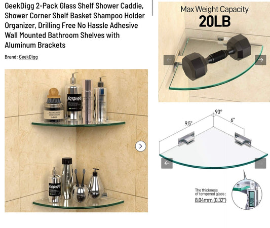 2 PACK GLASS SHELF FOR SHOWER