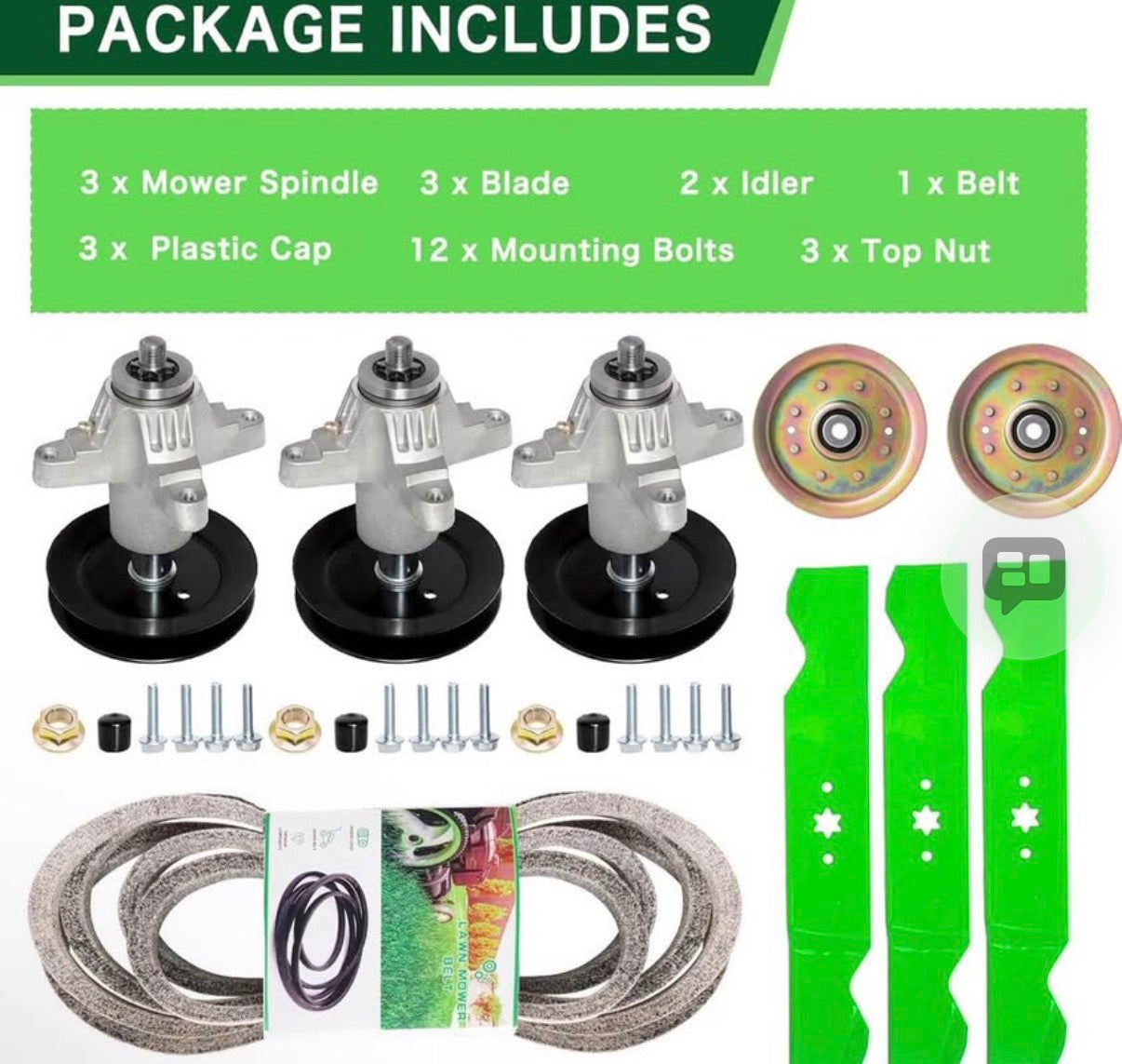 Lawn Mower Deck Rebuild Kit 54 inch Cub Cadet Troy-Bilt Spindles Blades Idlers Belt