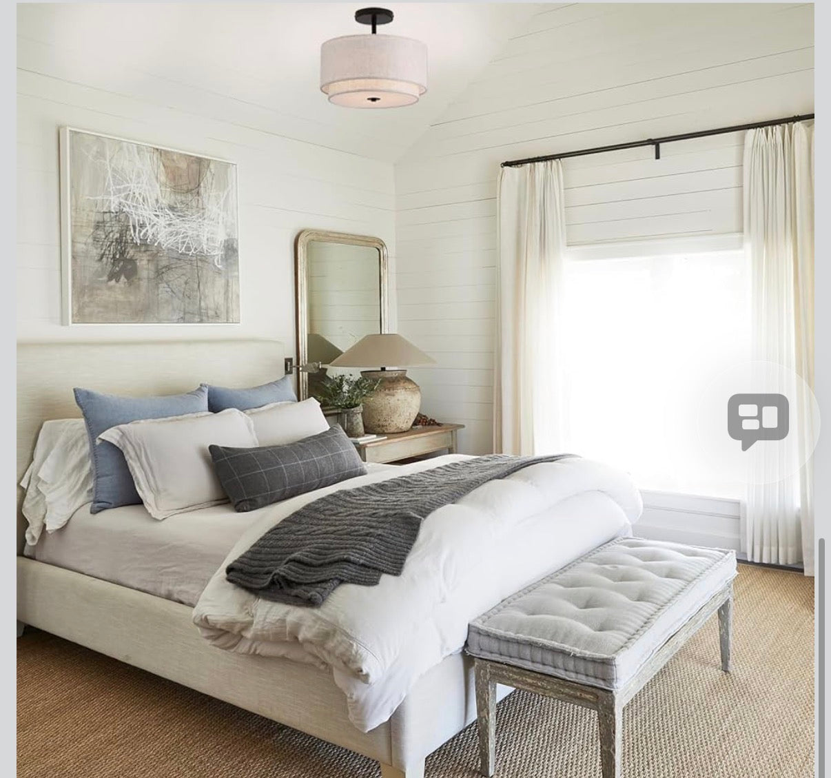 12.6inch Flush Mount Ceiling Light Fixture,3-Light Modern Close to Ceiling Light with 2-Layer Linen Fabric Shade,Farmhouse Drum Ceiling Mount Lamp for Bedroom Hallway Living Room