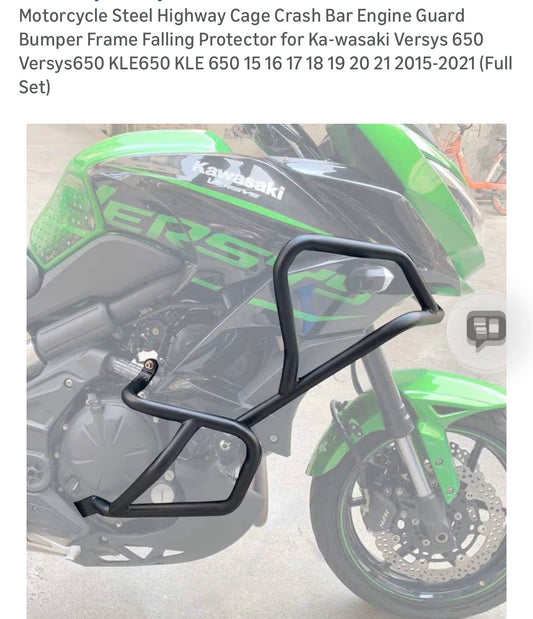 Motorcycle Steel Highway Cage Crash Bar Engine Guard Bumper Frame Falling Protector for Ka-wasaki Versys 650 Versys650 KLE650 KLE 650 15 16 17 18 19 20 21 2015-2021 (Full Set)