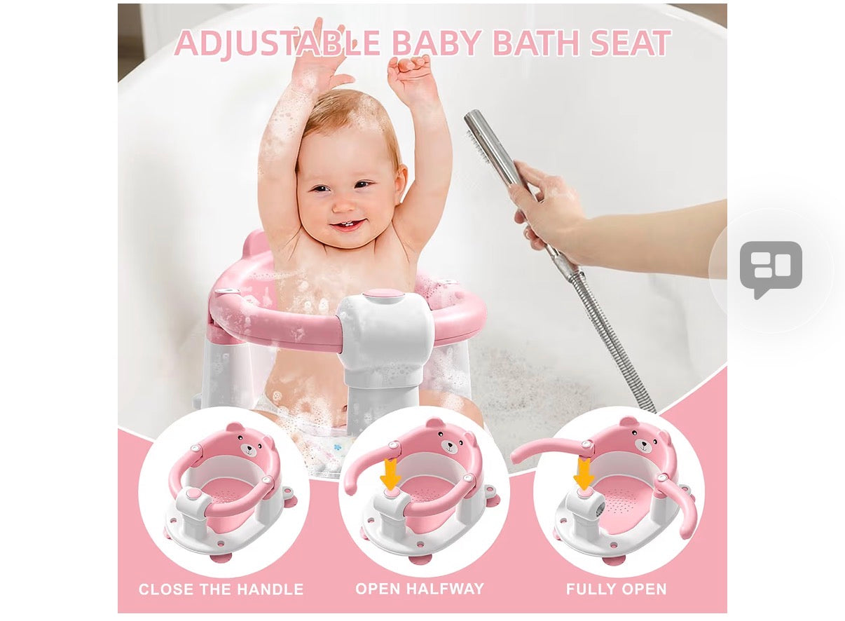 Baby Bath Seat for Babies 6 Months & Up, Toddler Bath Seats for Babies Sitting Up, Non-Slip Infant Bath Tub Chair with 4 Suction Cups & Soft Cushion for Shower, Compact Toddler Bathtub Seat, Pink