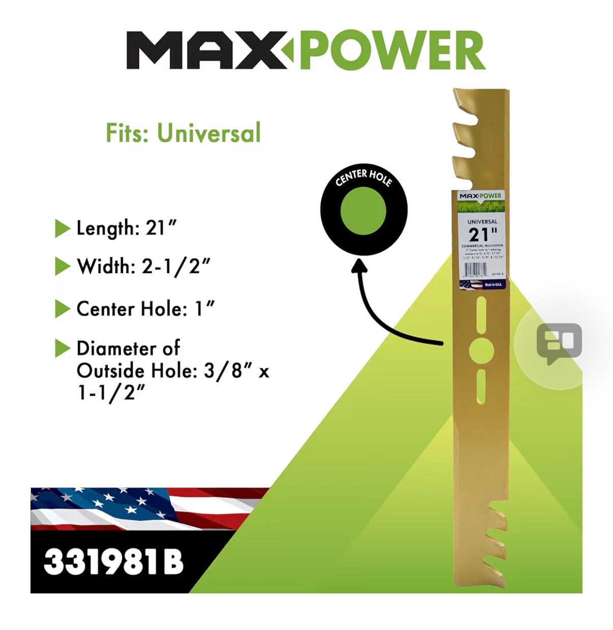 Maxpower 331981B 21-Inch Universal Gold Metal Mulching Lawn Mower Blade