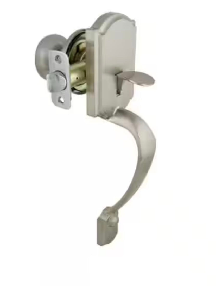 Castle Satin Nickel Entrance Door Handleset with Hartford Interior Knob