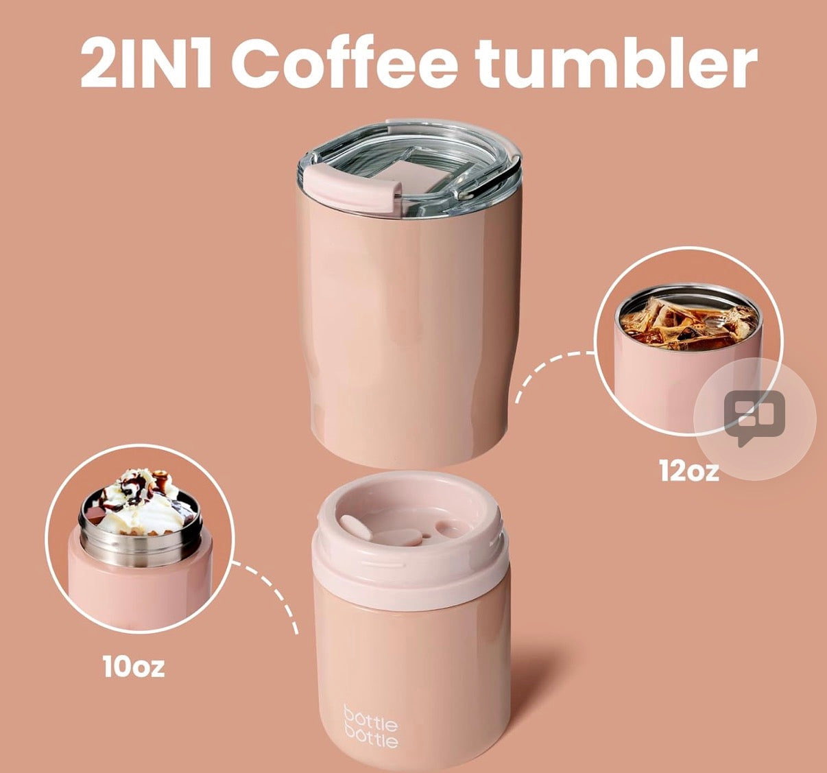 BOTTLE BOTTLE Stainless Steel Tumblers with Handle, Insulated Tumblers with 2 Lids, 22oz 2IN1 Coffee Cup for Home Office and Party, Travel Cups for Woman and Man as Gifts(Pink)