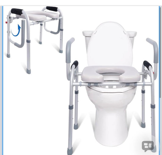 Raised Toilet Seat with Folding Armrest, Height Adjustable/Folding Armrest Design 400 lb Premium Toilet Seat Raised Toilet Seat for Elderly, Disabled, Pregnant Women-Gray