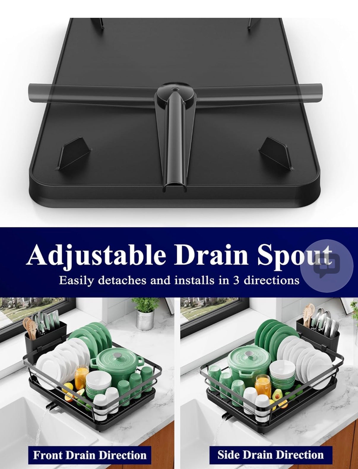 Kitsure Dish Drying Rack for Kitchen Counter, Stainless Steel Sink Organization and Storage Essentials with Cutlery Holder, Home and Appartment Decor, 12''W x 15.5''L, Black