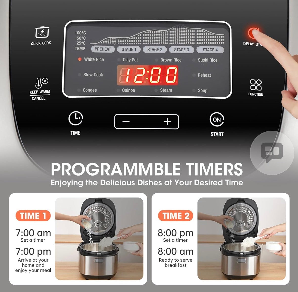 Rice Cooker 10 Cup Uncooked / 20 Cup Cooked,Induction Heating & Fuzzy Logic Technology,Electric Smart Rice Cooker With LCD Display,11 Multi Portable Rice Maker,Delay Timer & Auto Keep Warm