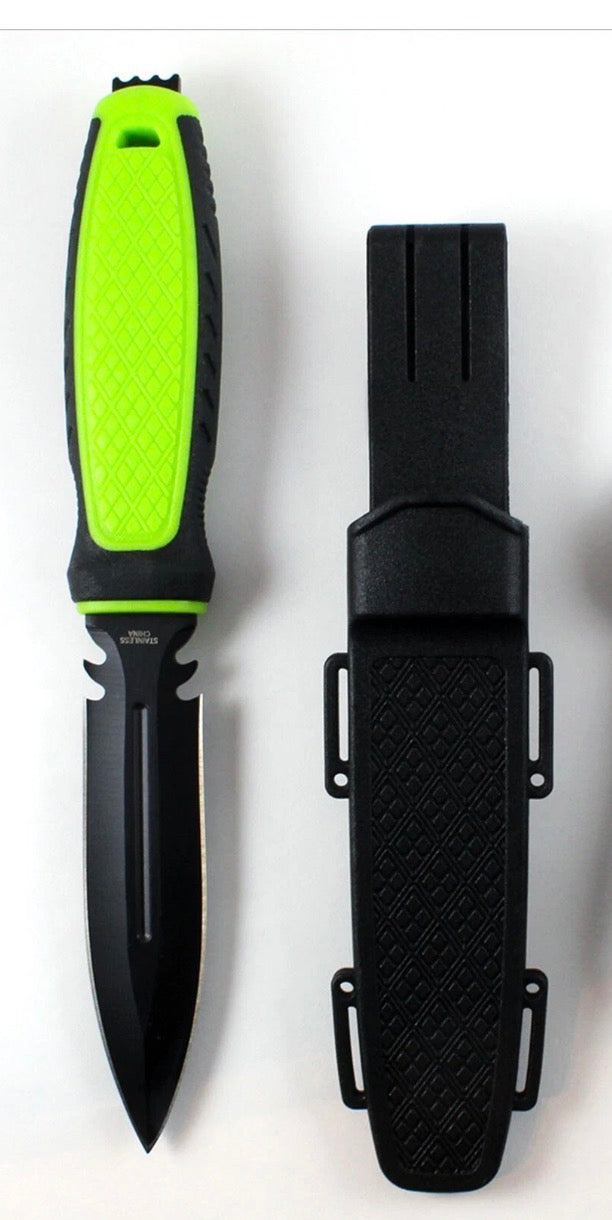 Scuba Diving Knife & Sheath Straps Snorkeling Stainless Steel Pointed Blade