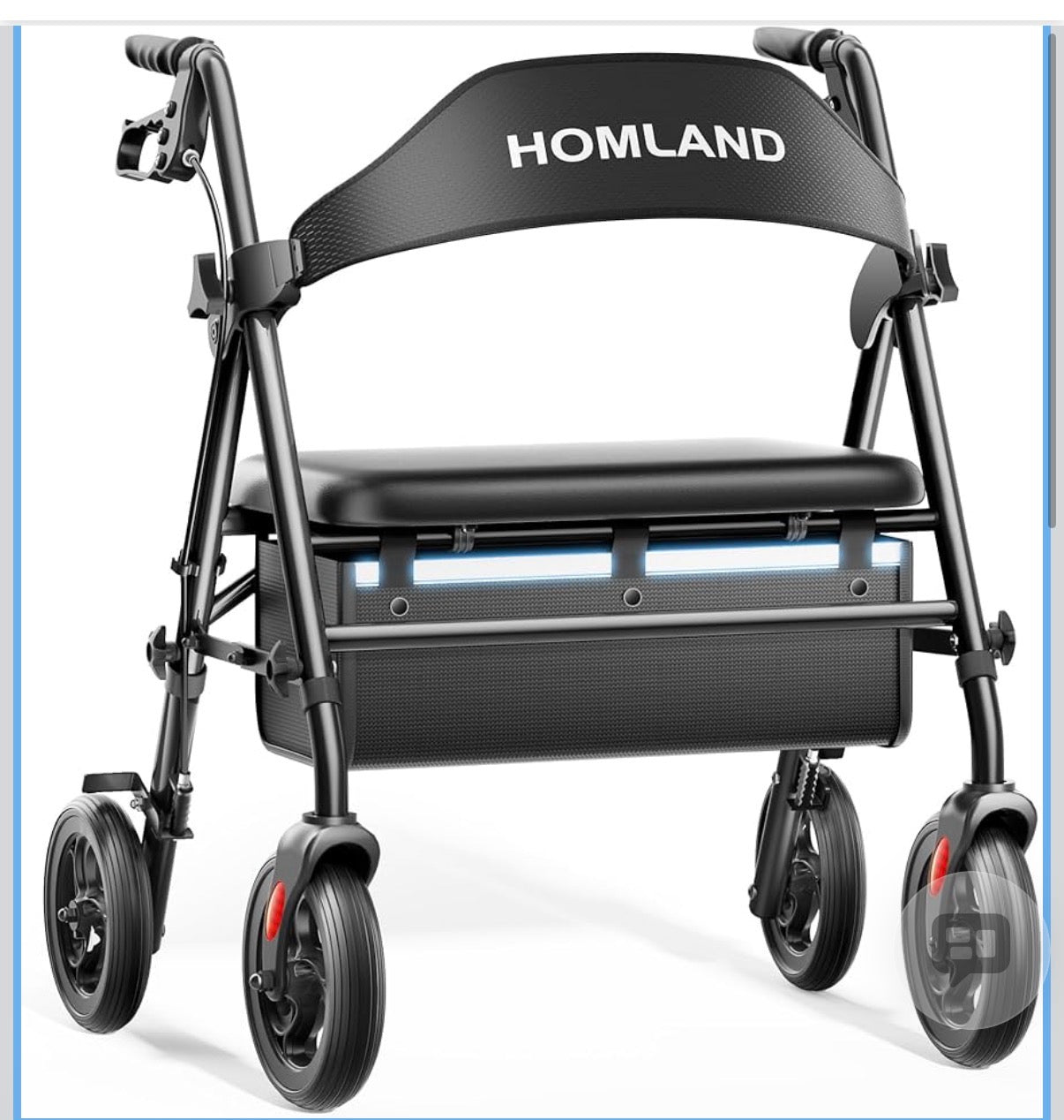 HOMLAND Bariatric Walkers for Seniors, 500lb Heavy Duty Rollator Walker with Extra Wide Padded Seat, 8” All Terrain Foldable Rolling Walker with Dual-Height Adjustable, Black