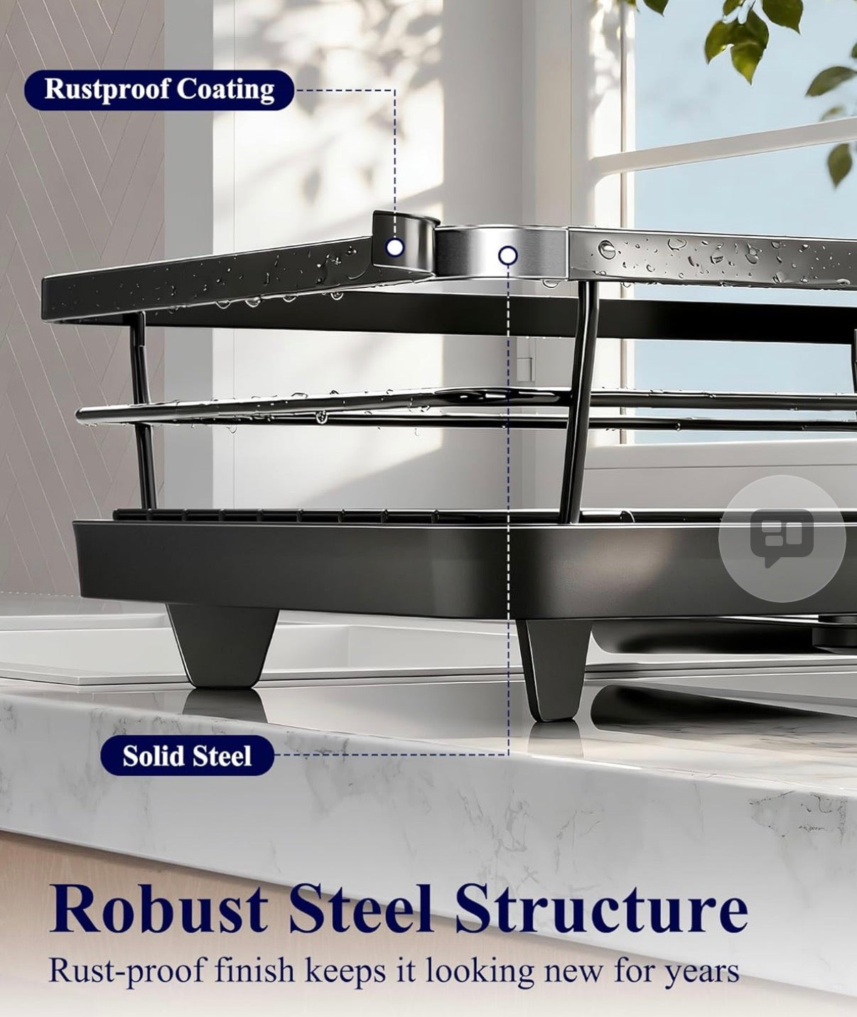 Kitsure Dish Drying Rack for Kitchen Counter, Stainless Steel Sink Organization and Storage Essentials with Cutlery Holder, Home and Appartment Decor, 12''W x 15.5''L, Black