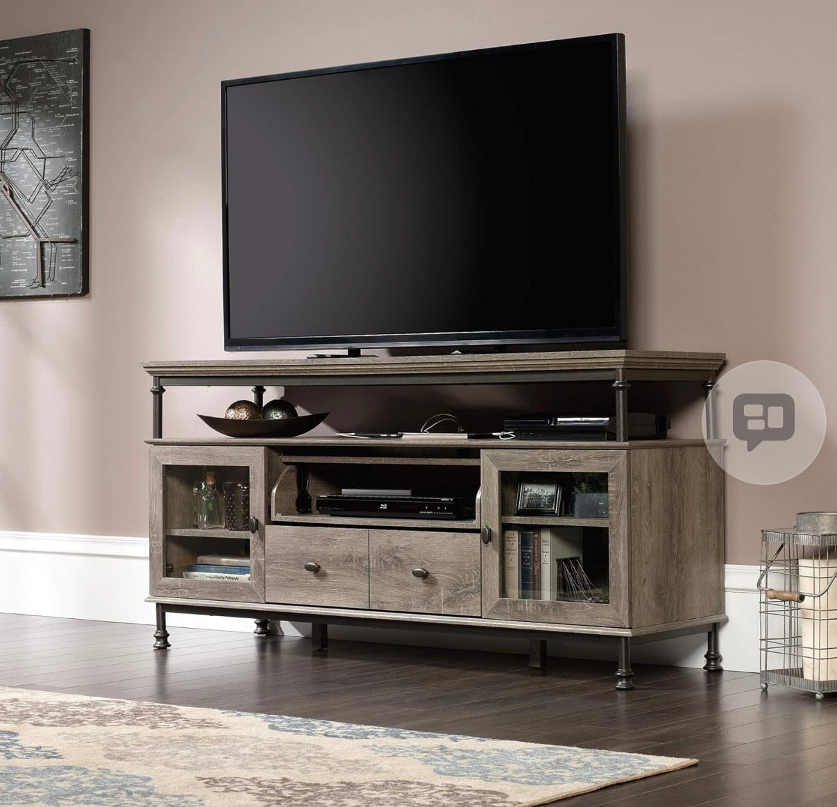 Sauder Canal Street Entertainment Credenza, For TV's up to 60", Northern Oak Finish.      **Assembled**￼