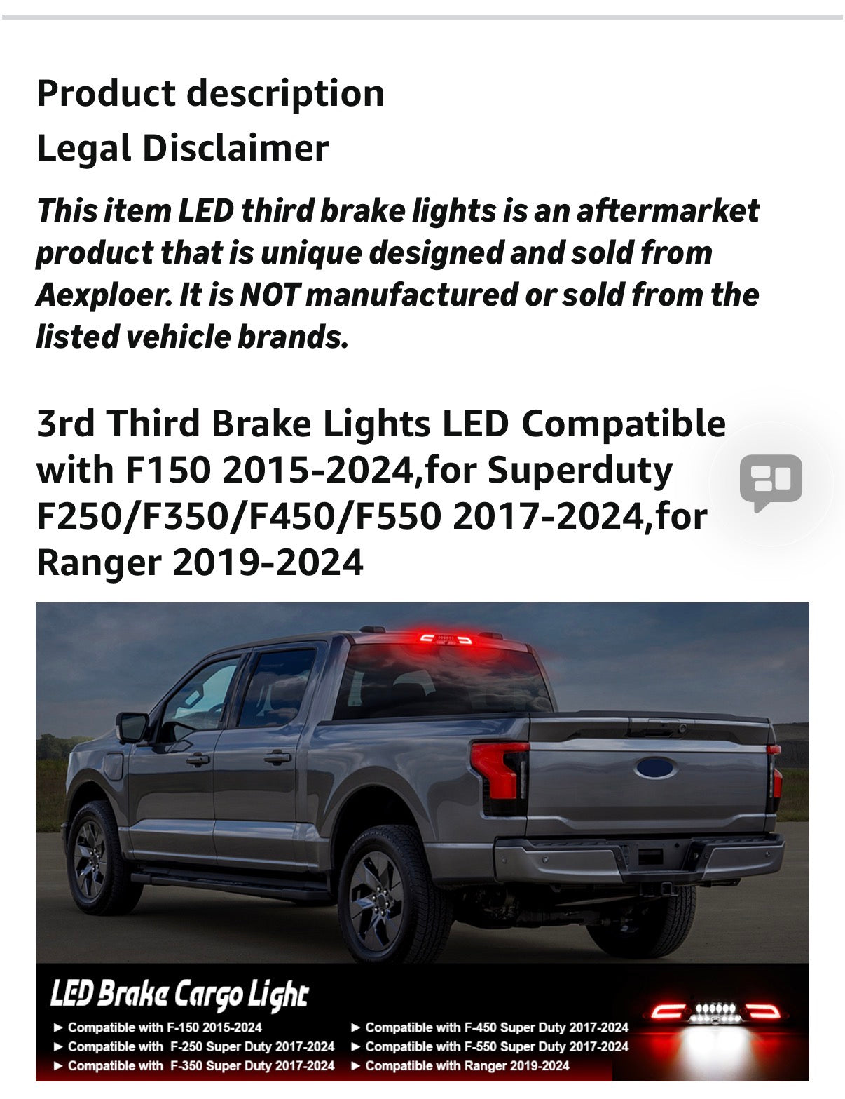 3rd Third Brake Lights LED for F150 2015-2024,for Superduty F250/F350/F450/F550 2017-2024,for Ranger 2019-2024, Cargo Light High Mount Stop Lamp (Clear Lens) Fits Brake Light Camera Version