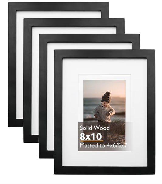 8X10 PICTURE FRAME BLACK WOOD FRAME PLEXIGLASS SET OF 4 4X6, 5X7, 8X10