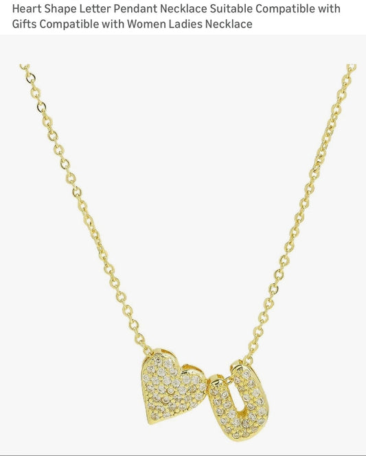 HEART AND LETTER U PENDANT NECKLACE