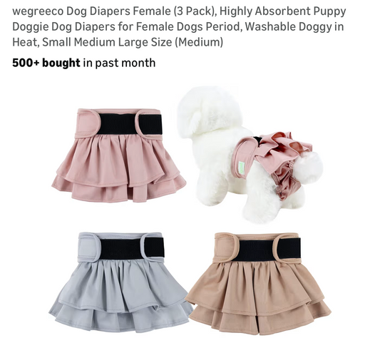 3PK FEMALE DOG DIAPERS WASHABLE MEDIUM
