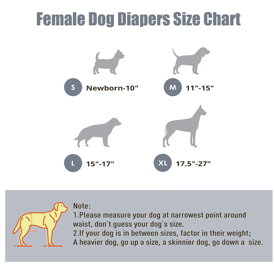 3PK FEMALE DOG DIAPERS WASHABLE MEDIUM