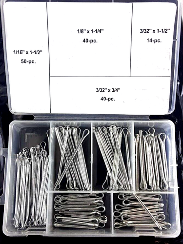 Cal-Hawk 144 PC Cotter Pin Assortment, Zinc Plated Carbon Steel